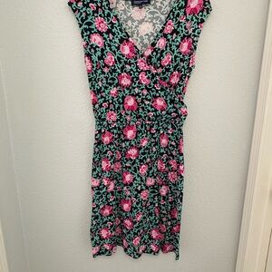 Jones New York Semi Wrap Floral Black and Pink Dress